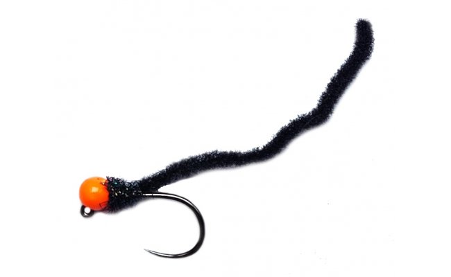 Micro-Chenille Worm Fluo Orange Head Black Jig Micro-Chenille Worm Fluo Orange Head Black Jig, Size 14
