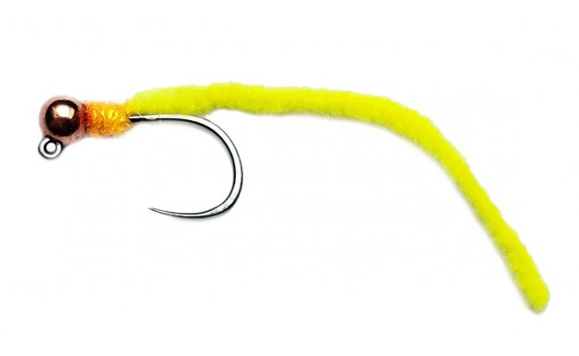 Micro-Chenille Worm Copper Head Fluo Yellow Jig Micro-Chenille Worm Copper Head Fluo Yellow Jig, Size 14