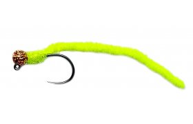 Micro-Chenille Worm Sunny Orange Head ... Micro-Chenille Worm Sunny Orange Head Chartreuse Jig, Size 14