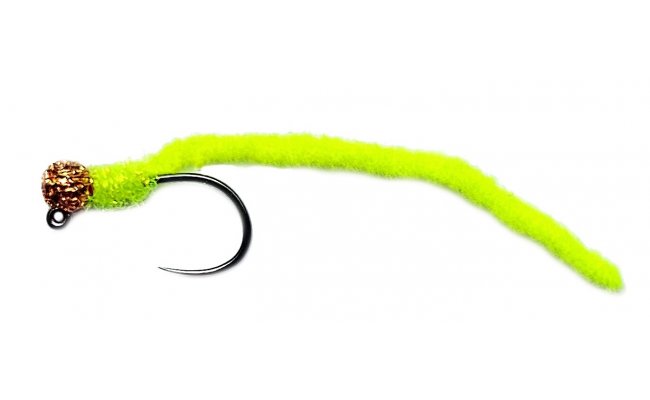 Micro-Chenille Worm Sunny Orange Head Chartreuse Jig Micro-Chenille Worm Sunny Orange Head Chartreuse Jig, Size 14
